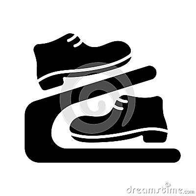 Cutout silhouette Shoe rack with boots. Outline icon of modern double storage. Black simple illustration of compact portable two- Vector Illustration