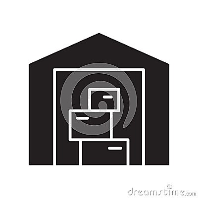 Cutout silhouette Warehouse icon. Outline logo of storage of goods. Black simple illustration of depot. Flat isolated vector image Vector Illustration