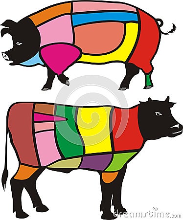 Cuts of beef & pork Vector Illustration