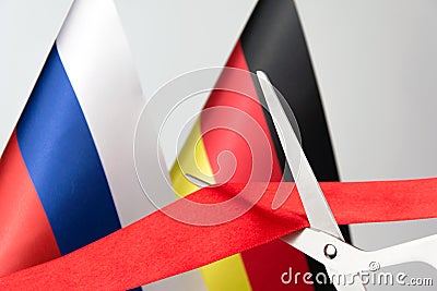 Cuts red ribbon russia germany Stock Photo