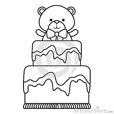 cutte little bear teddy with bowtie in cake Cartoon Illustration