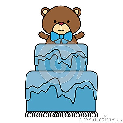 cutte little bear teddy with bowtie in cake Cartoon Illustration