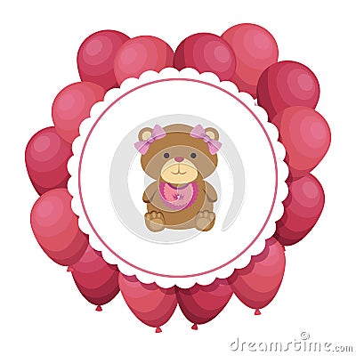 cutte little bear teddy female with bows and balloons helium Cartoon Illustration