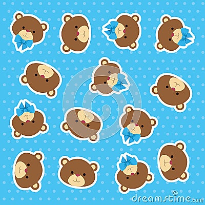 cutte little bears teddies with bowtie pattern Cartoon Illustration