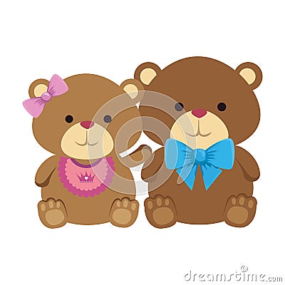 cutte little bears teddies couple Cartoon Illustration