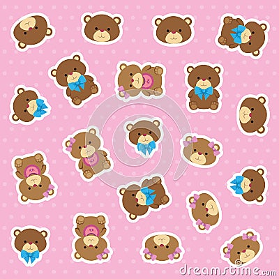 cutte little bears teddies couple pattern Cartoon Illustration