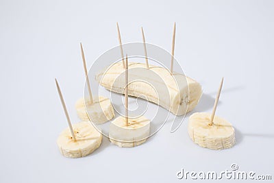 Cutted banana and slices of banana composition Stock Photo