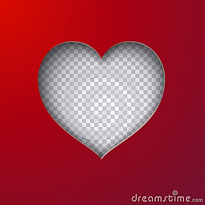 Cutted heart shape with realistic shadow, red paper background Vector Illustration