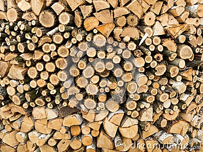 Sawed wooden logs. Fire wood. Stock Photo