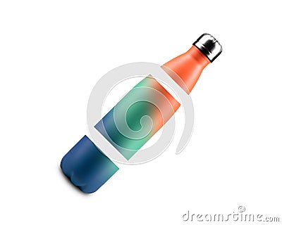 Cutted out colorful reusable steel thermo water bottle isolated on white background. Stock Photo