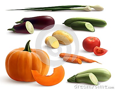 Cutted Vegetables Realistic Set Vector Illustration
