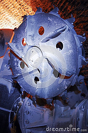 Cutter block of heading machine in a mine Stock Photo