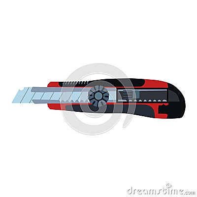 Cutter knife, flat vector illustration isolated on white background. Utility knife, work tool with retractable blade. Vector Illustration