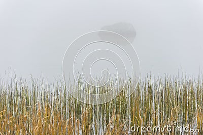 Cutthroat Lake in the fog. Stock Photo