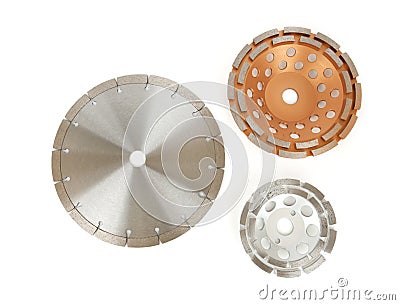 Cutting disks with diamonds - Diamond discs for concrete isolated on the white background Stock Photo