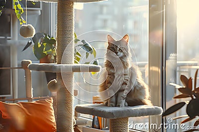 Cutting-edge cat gym with the sun glow in the background Stock Photo