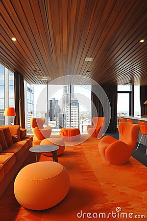 Cutting edge conference room with advanced tech and data visualizations for forward thinkers Stock Photo