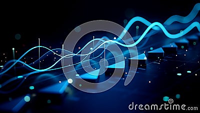 Futuristic High-Contrast 3D Graph Visualizer with Glowing Data Nodes Stock Photo