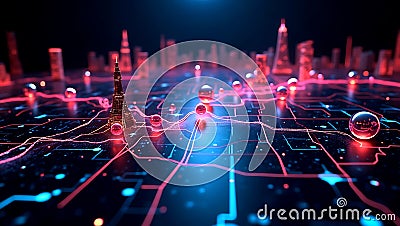 Futuristic High-Contrast 3D Graph Visualizer with Glowing Data Nodes Stock Photo