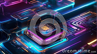 A cutting-edge quantum computer with vibrant colors AI generated Stock Photo