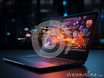 Cutting edge laptop graphic interface holographic futuristic. Ai Generative Stock Photo