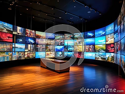 Cutting-Edge Multiscreen Showcase: Video Wall Extravaganza Stock Photo