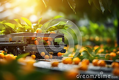 Cutting edge robotic technology revolutionizing orange harvesting in a modern agricultural farm Stock Photo