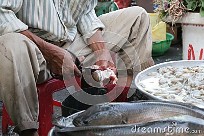 Cutting the fish Stock Photo