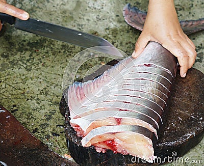 Cutting fish Stock Photo