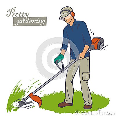 Cutting grass trimmer Vector Illustration