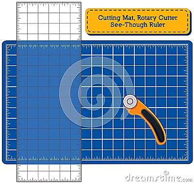 Cutting Mat, Rotary Blade Cutter, See Through Ruler for DIY Sewing, Quilting, Patchwork, Arts, Crafts Vector Illustration
