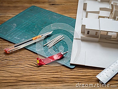 Cutting paper architectural model Stock Photo