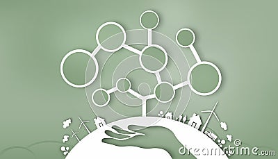 Cutting paper - Green tree of creativity for human energy savings Love the World-Energy saving Stock Photo