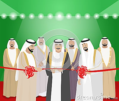 The cutting of ribbons by Arab men Vector Illustration