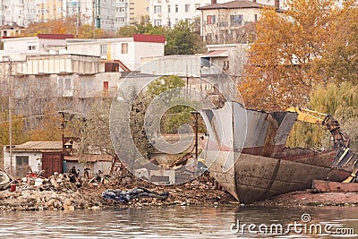 Cutting ships for scrap Stock Photo