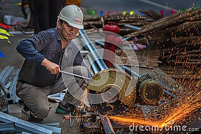 Cutting steel workers Editorial Stock Photo