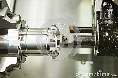 Cutting tool counterboring a hole at metal working Stock Photo