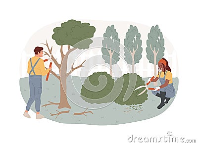 Cutting trees and shrubs isolated concept vector illustration. Vector Illustration