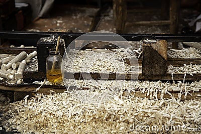 Cutting wood chips Stock Photo