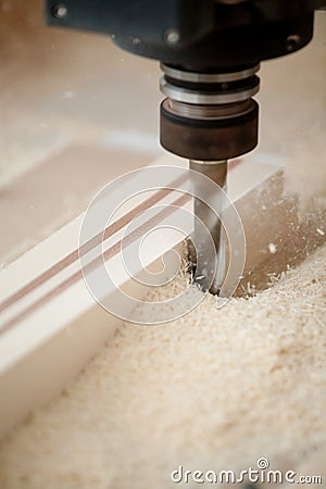 Cutting wood on CNC milling Stock Photo