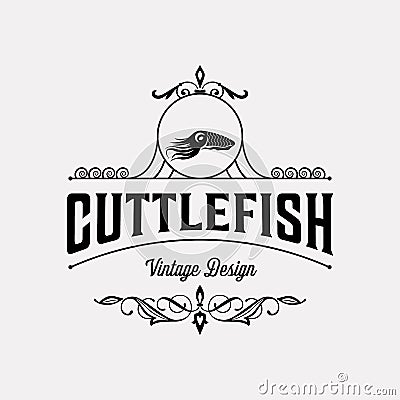 cuttle fish vintage logo vector symbol illustration design Vector Illustration