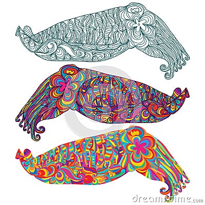 Cuttlefish camouflage cute line colorful Vector Illustration