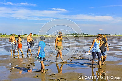 Seascape beach mudflats hiking on the North Sea coast Germany Editorial Stock Photo