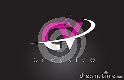 CV C V Creative Letters Design With White Pink Colors Vector Illustration