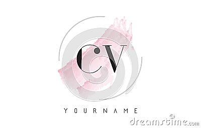 CV C V Watercolor Letter Logo Design with Circular Brush Pattern Vector Illustration