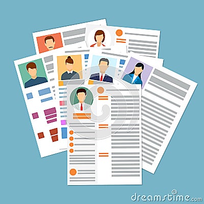 Cv concept resume with photo, documents. Vector Illustration