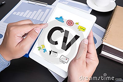 CV - Curriculum Vitae (Job interview concept with business CV r Stock Photo