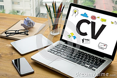 CV - Curriculum Vitae (Job interview concept with business CV r Stock Photo