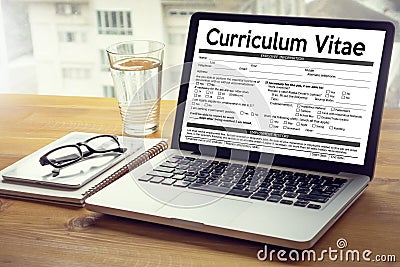 CV - Curriculum Vitae (Job interview concept with business CV re Stock Photo