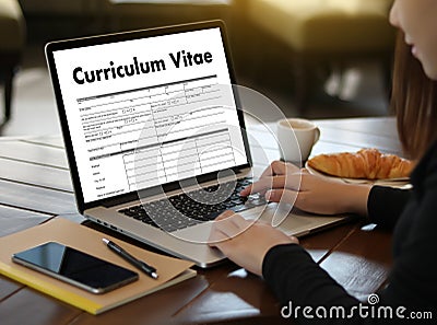 CV - Curriculum Vitae (Job interview concept with business CV re Stock Photo